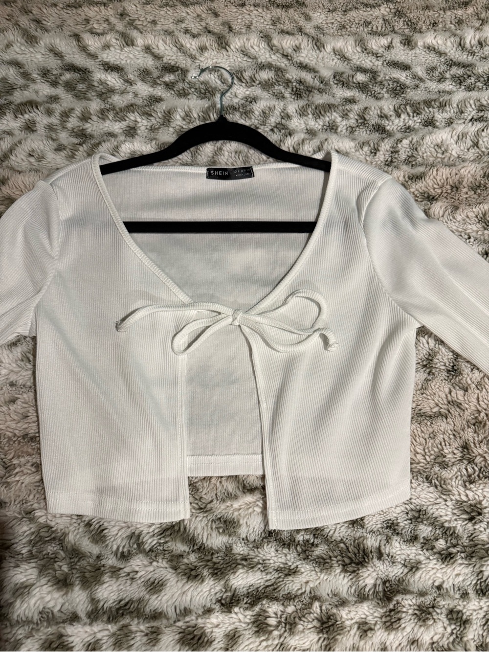 SHEIN white Tie-Front Ribbed Crop Top